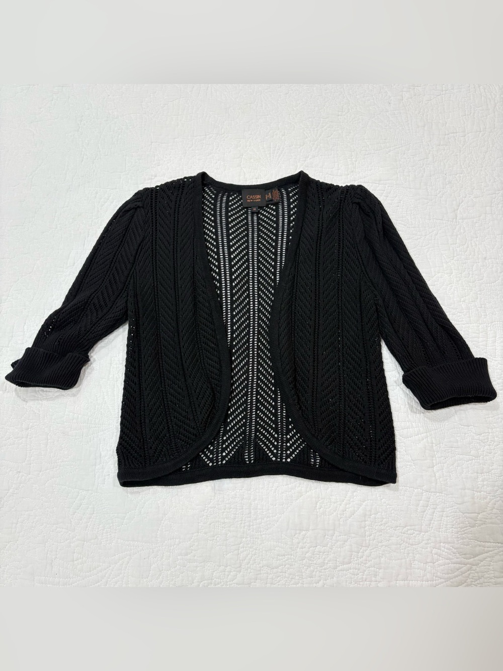 Cassin New York Open Front Pointelle Knit Shrug Cardigan Silk Cashmere Size M
